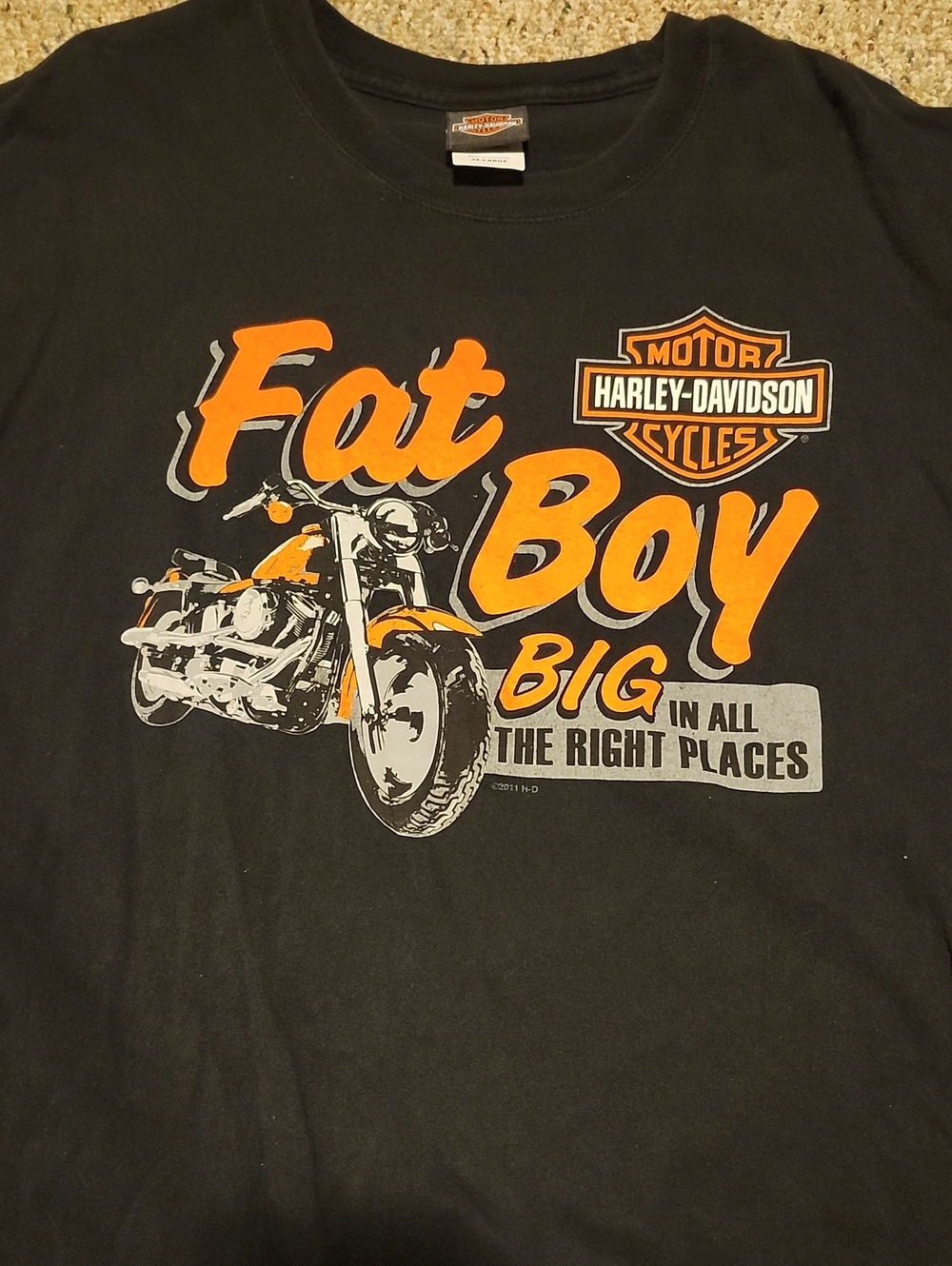Harley-Davidson Black Tee with Orange & Gray Fat Boy 3X - CO